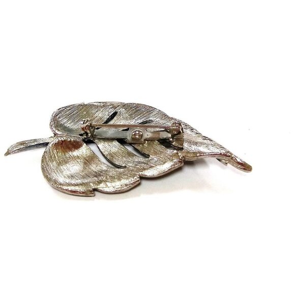 Vintage Leaf Brooch Pin In Black & Silver-Tone - Picture 8 of 10